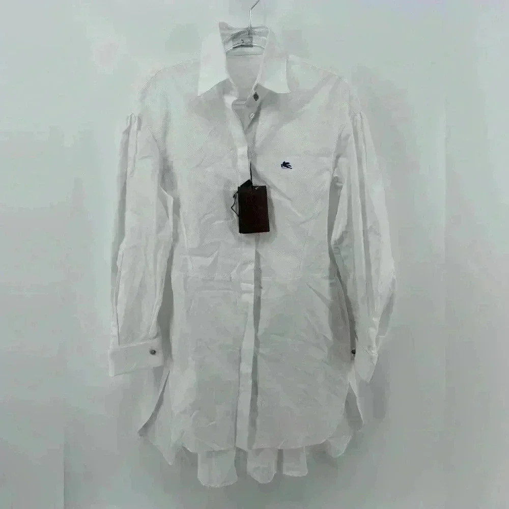 NWT Etro Shirt Classic Woven Cotton White Tunic Dress Size 42 US 6